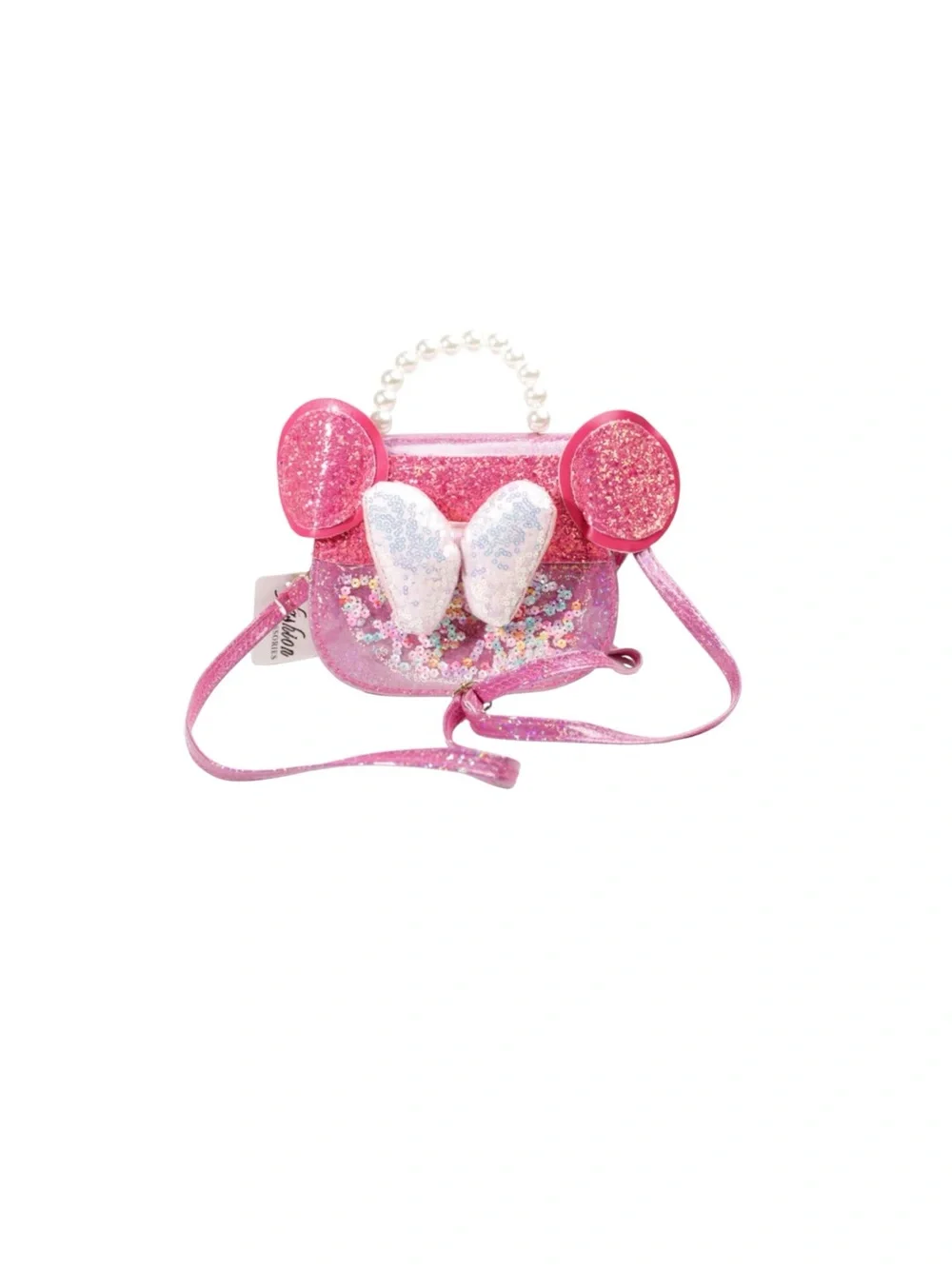 NWT Minnie Mouse Inspired Girls Hot‎ Pink Shimmer Crossbody Handbag Pearl Handle